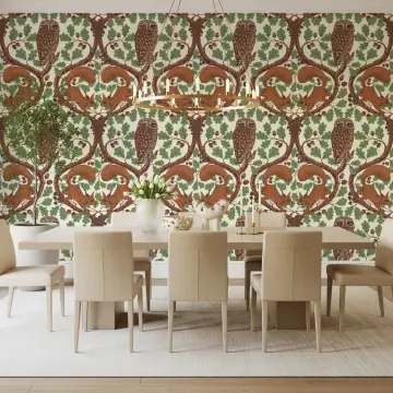 Whimsical Woodland Owl and Squirrel Pattern Wallpaper