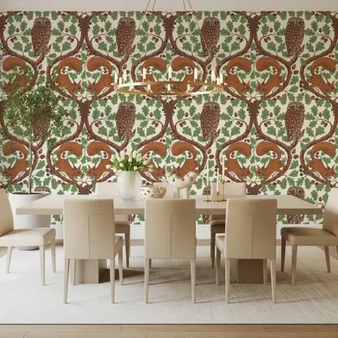 Whimsical Woodland Owl and Squirrel Pattern Wallpaper