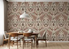 Vintage Woodland Rabbit and Fern Pattern Wallpaper