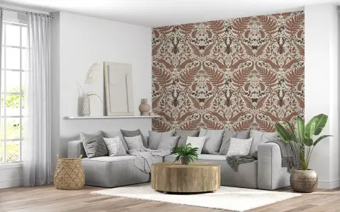 Vintage Woodland Rabbit and Fern Pattern Wallpaper