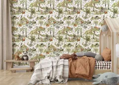 Watercolor Wildwood Animals Burrow and Teepee Wallpaper