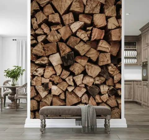 Rustic Stacked Woodpile Texture Wall Mural