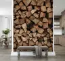 Rustic Stacked Woodpile Texture Wall Mural 1