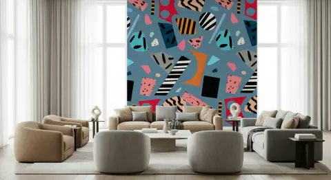 Bold Memphis Style Geometric Cutout Shapes Wallpaper Mural