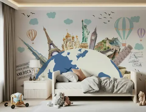 Iconic World Landmarks Kids' Wall Mural