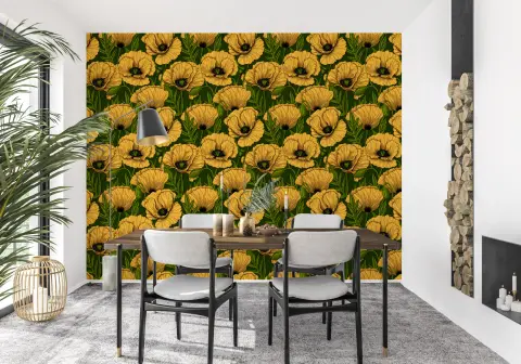 Vintage Yellow Poppy Floral Wallpaper