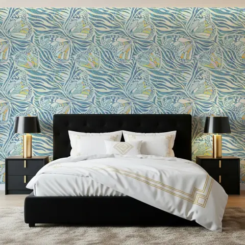 Artistic Pastel Butterfly and Wave Pattern Wallpaper