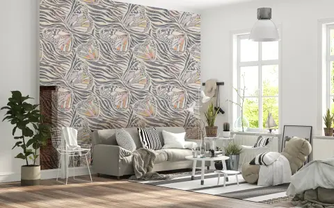 Abstract Butterfly Wings and Wavy Stripes Wallpaper