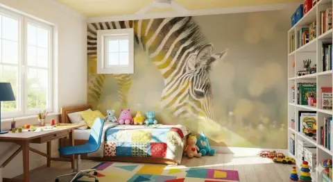 Graceful Zebra Grazing Nature Wall Mural