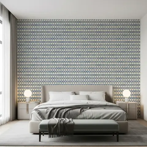 Geometric Cross Pattern Blue Beige Wallpaper