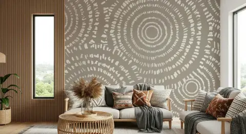 Abstract Beige Concentric Circles Wall Mural