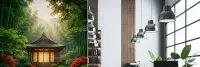 Tranquil Japanese Pavilion and Bamboo Forest Wall Mural