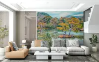 Serene Japanese Garden Lake Wall Mural
