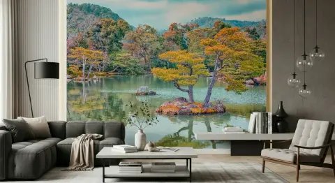 Serene Japanese Garden Lake Wall Mural