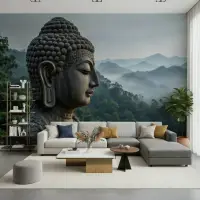 Serene Buddha Mountain Vista Wall Mural