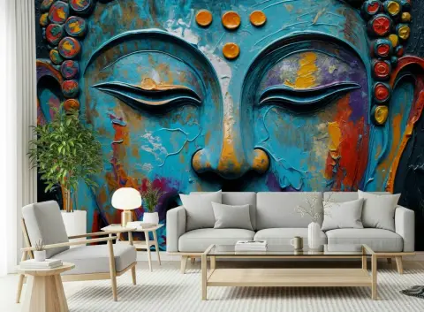 Abstract Buddha Face Wall Mural