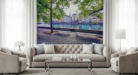 European City Riverfront Wall Mural