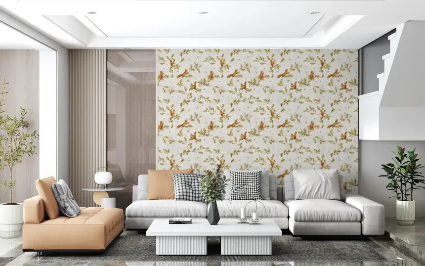 18TH Rococo Forest Chinoiserie with Squirrels and Mice on Oak Tree Branches Wallpaper