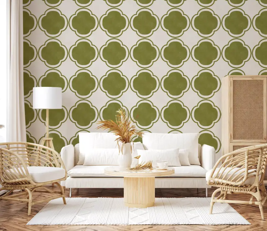 Mediterranean Quatrefoil Decor - Green Wallpaper