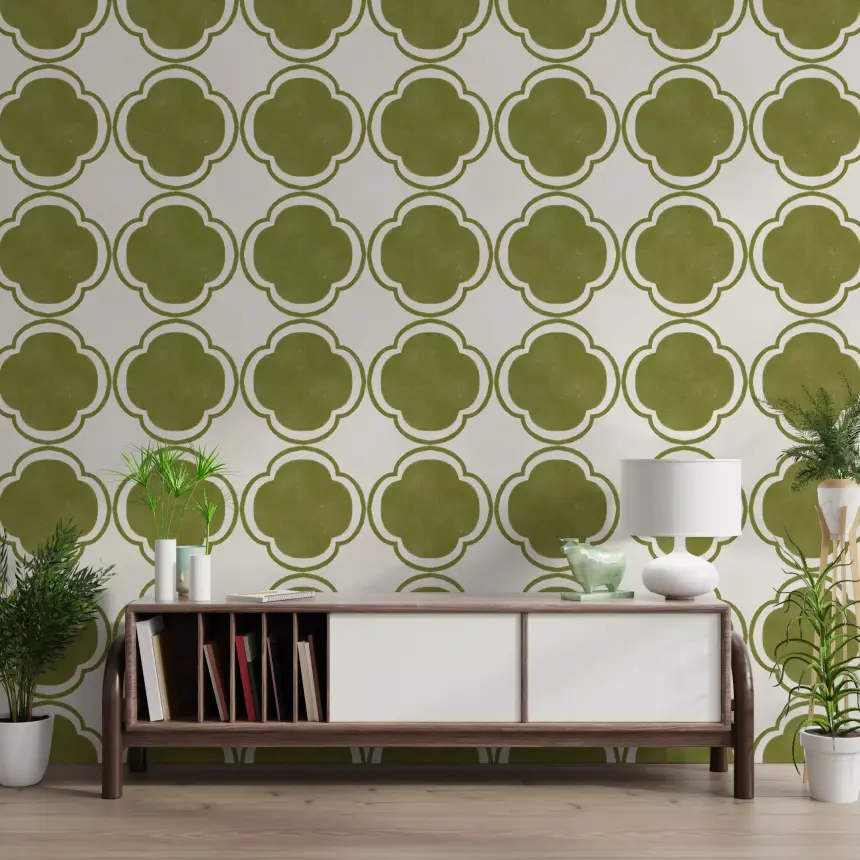 Mediterranean Quatrefoil Decor - Green Wallpaper