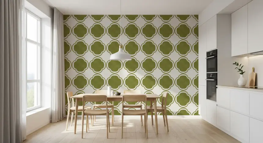 Mediterranean Quatrefoil Decor - Green Wallpaper
