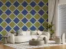 Mediterranean Diamond Geometric Wallpaper with Blue and Green 6