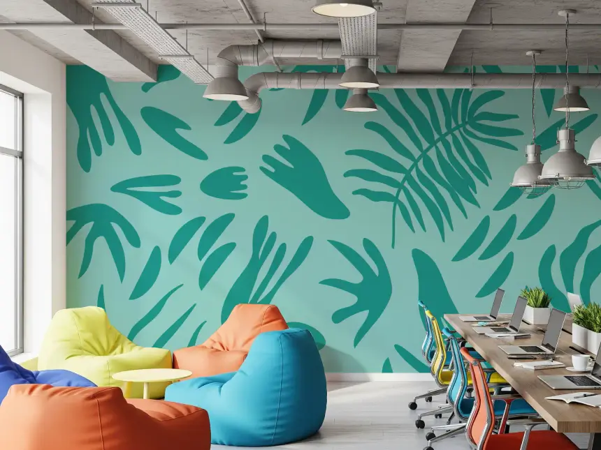 Aqua Botanical Flow Wall Mural