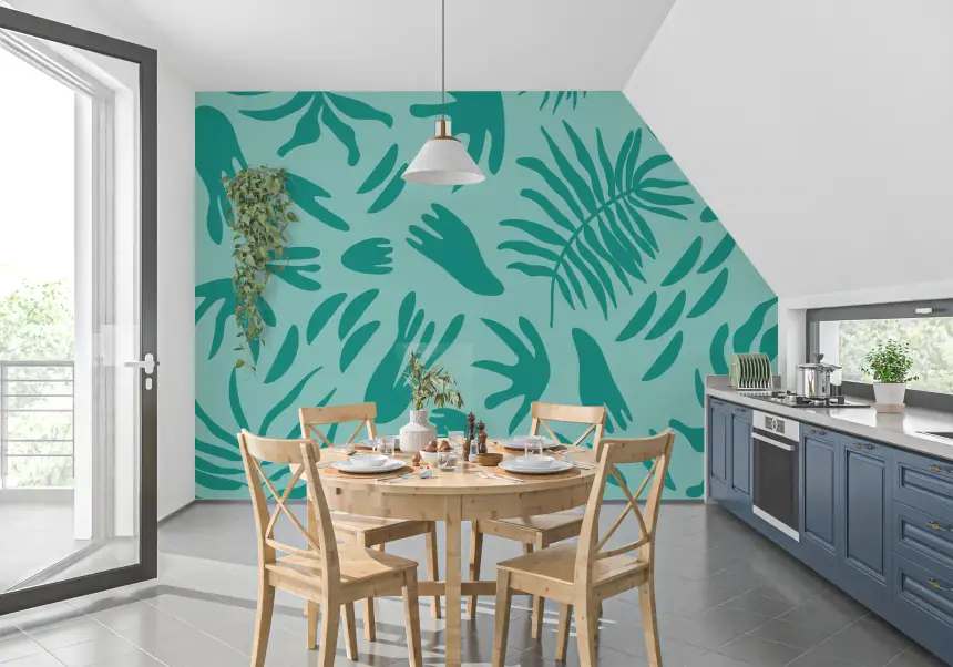 Aqua Botanical Flow Wall Mural