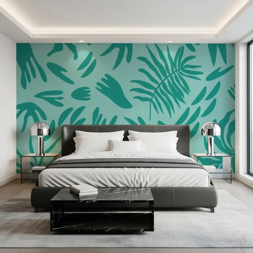 Aqua Botanical Flow Wall Mural