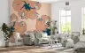 Contemporary Peach Teal Stylized Floral Wall Mural 6