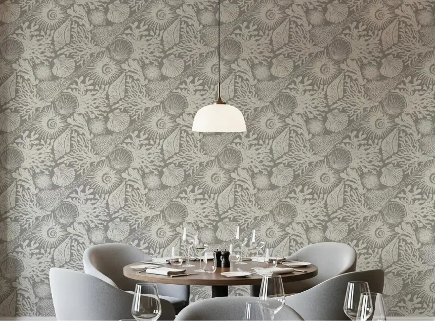 Boho Seashell & Coral Gray Wallpaper