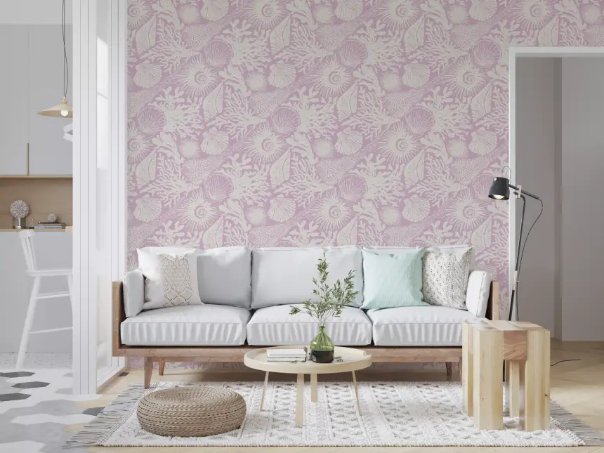 Boho Seashell & Coral Lavender Wallpaper