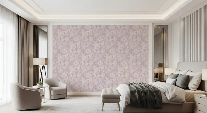 Boho Seashell & Coral Lavender Wallpaper