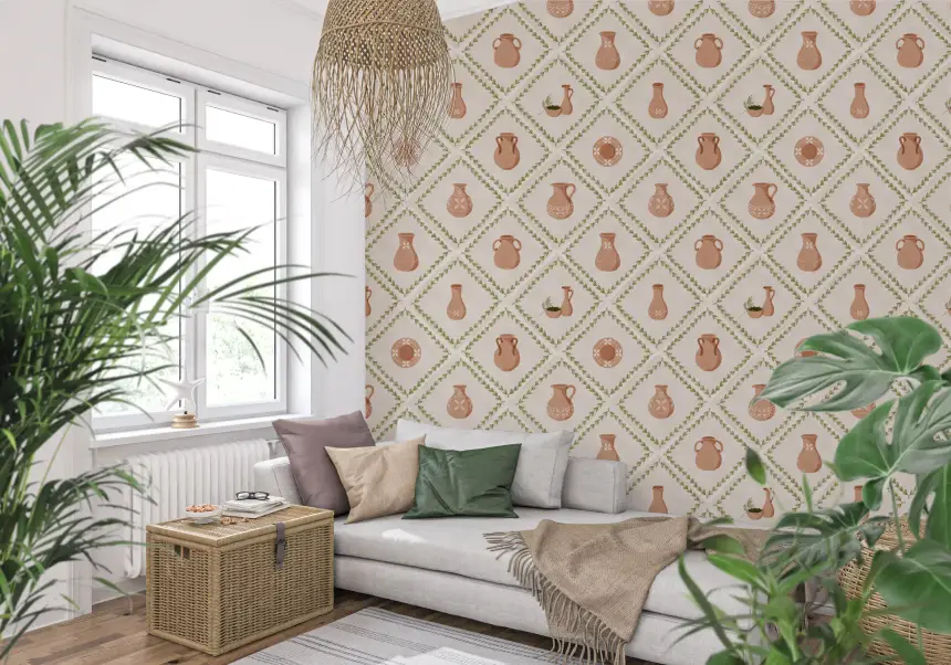Tuscany Pottery Decorated Tiles Wallpaper