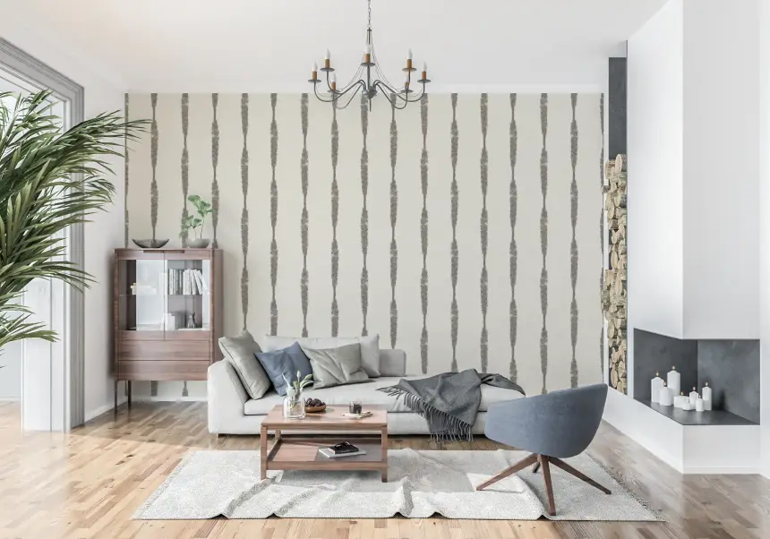 Muted Green Textured Distressed Stripes on Creamy White Wallpaper