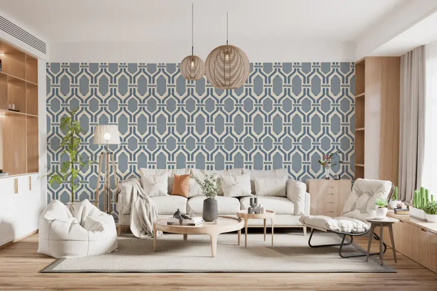 Art Deco Trellis Slate Blue Wallpaper