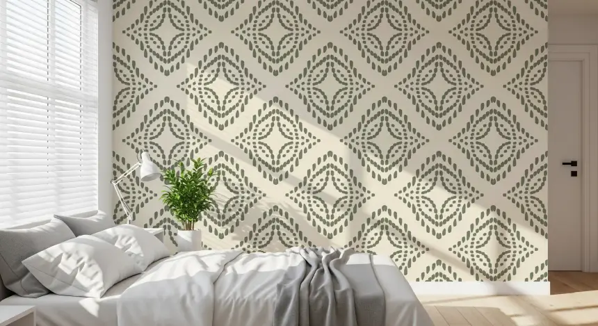 Block Print Ornament Palm Green Wallpaper