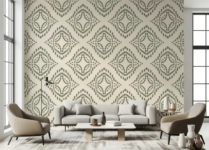 Block Print Ornament Palm Green Wallpaper