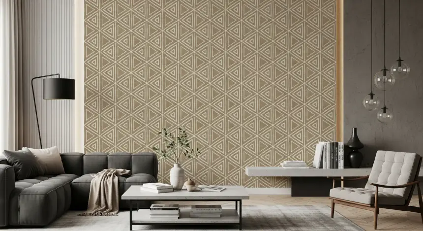 Textured Mudcloth Geometric Triangles Boho Sand Beige Wallpaper