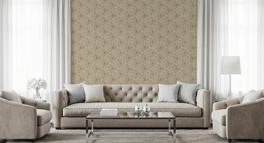 Textured Mudcloth Geometric Triangles Boho Sand Beige Wallpaper