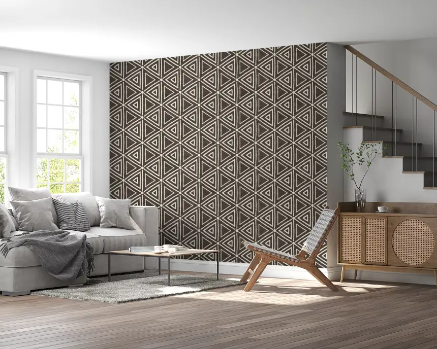 Textured Mudcloth Geometric Triangles Boho Dark Umber Brown Wallpaper