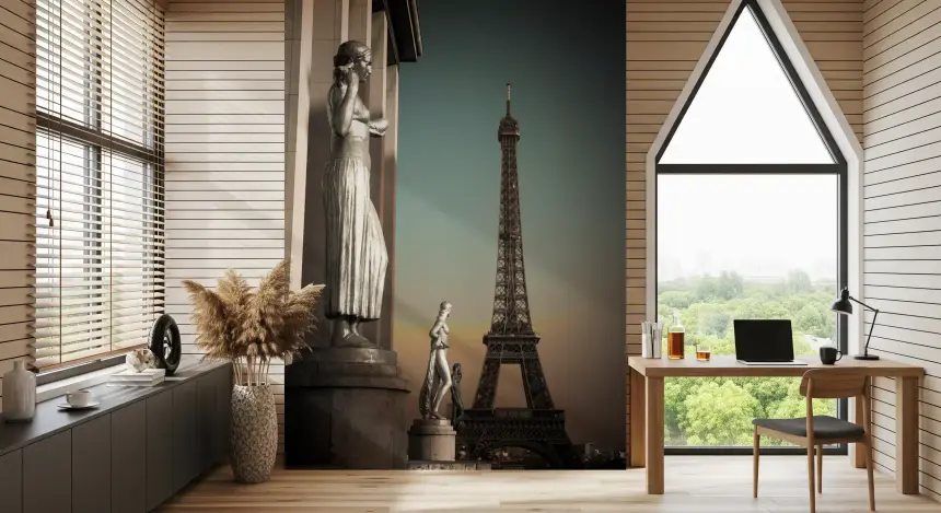 Parisian Grandeur: Statues & Eiffel Tower Wall Mural