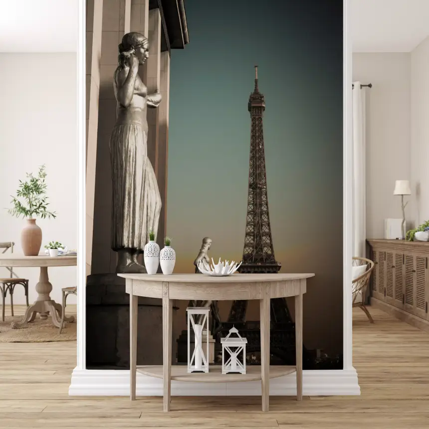 Parisian Grandeur: Statues & Eiffel Tower Wall Mural