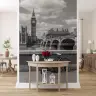 London Big Ben Monochrome Wall Mural with Red Roses 7