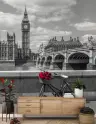 London Big Ben Monochrome Wall Mural with Red Roses 8