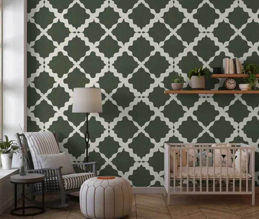 Textured Lattice Trellis Geometric Moss Green Minimalist Modern Wallpaper