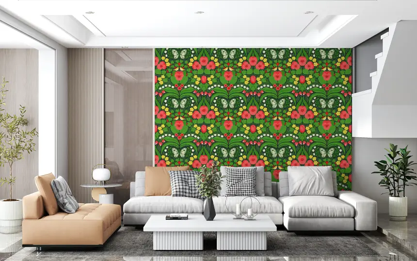 Dollhouse Garden, Pansies, Birds and Butterflies 2 Wallpaper