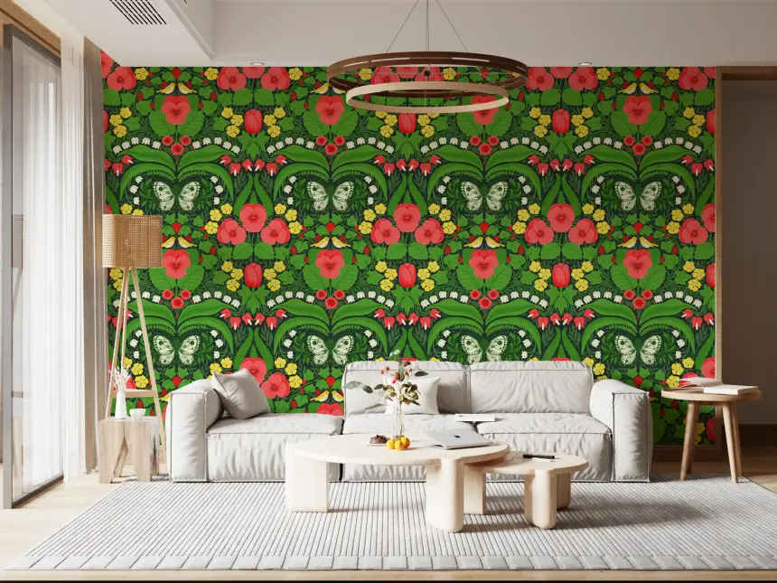 Dollhouse Garden, Pansies, Birds and Butterflies 2 Wallpaper