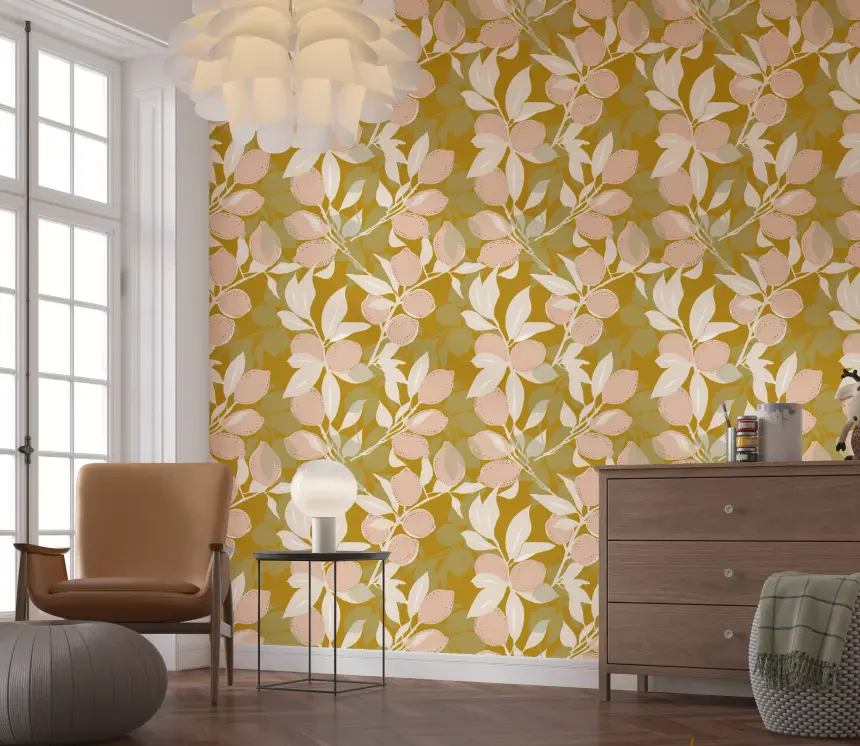 Mustard Lemon Wallpaper Mediterranean Kitchen Wallpaper