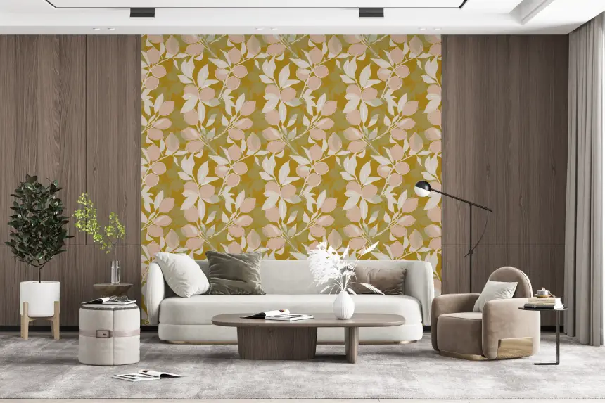Mustard Lemon Wallpaper Mediterranean Kitchen Wallpaper